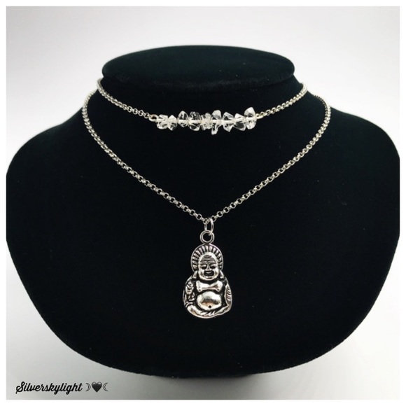 Genuine herkimer diamonds buddha choker necklace - Picture 3 of 9